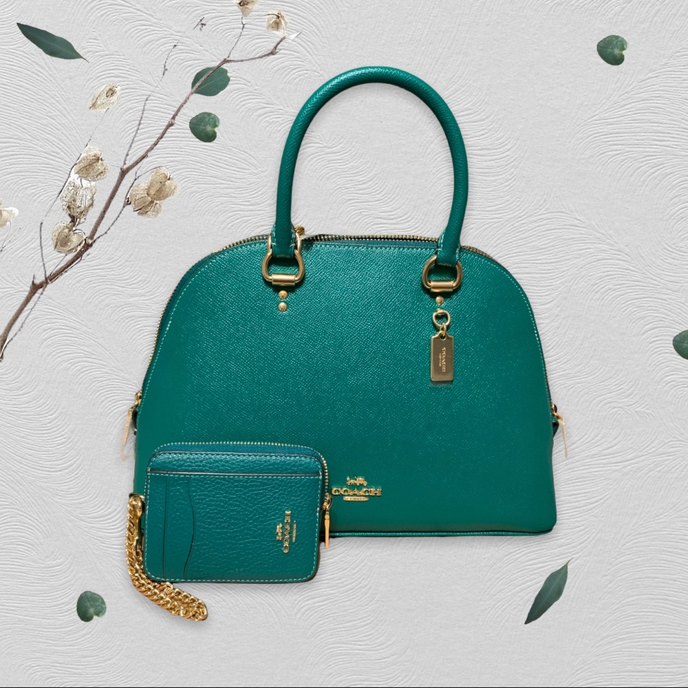 Coach Katy Satchel Bright Jade w/Credit Card Case in Black
